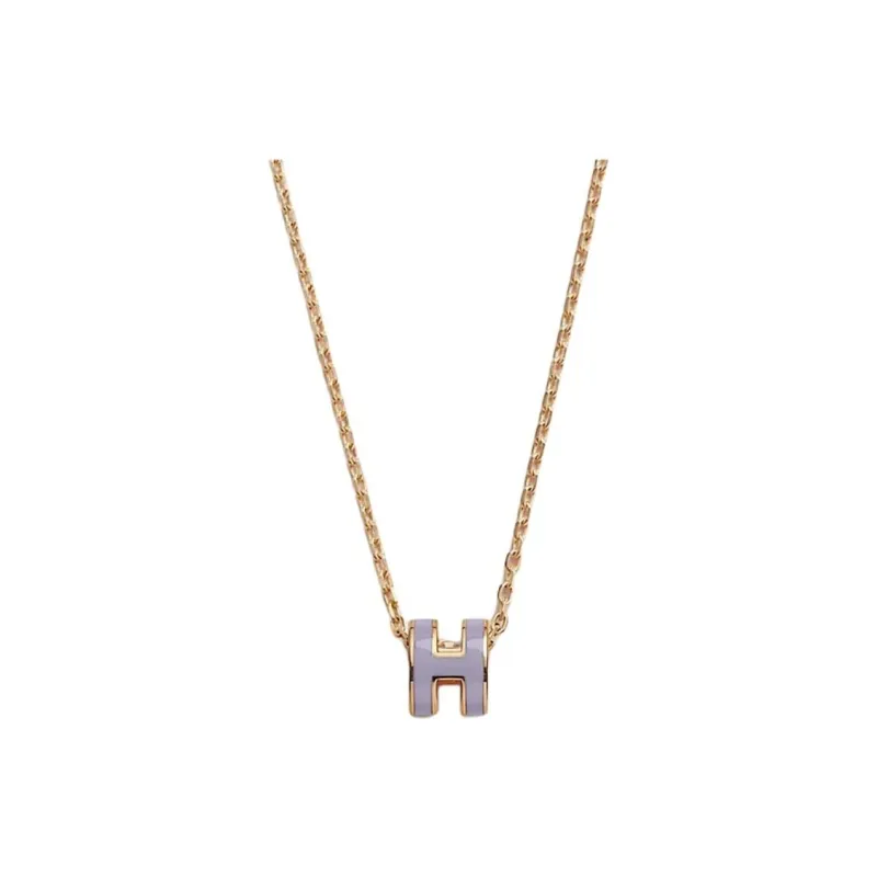 HERMES POP H Collection Gold Plated Metal Necklaces Unisex Purple-0