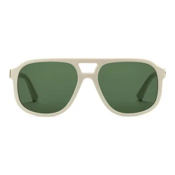 GUCCI Plate Frame Aviator Sunglasses Men's White