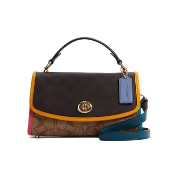 COACH Tilly Leather Handbag Shoulder Bag Crossbody Bag Small Size Women's Pink With Brown Monogram