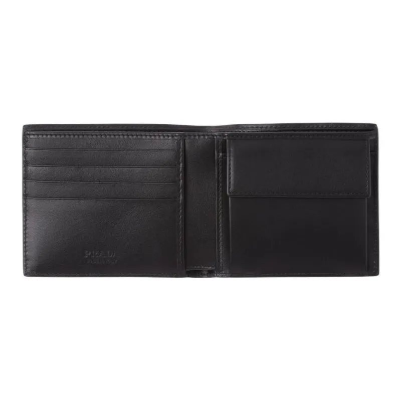 PRADA Brushed Leather Wallet Men's Black-3