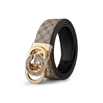 WilliamPOLO PVC Leather Belts Men's Gold Buckle Khaki Width 3.5cm