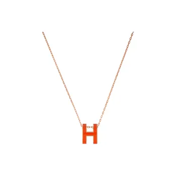 HERMES Gold-Plated Necklaces Women's Graffiti Orange Pendant Rose Gold Chain