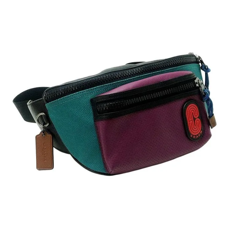 COACH Terrain Calfskin With Canvas Sling Bag, Fanny Pack Tubas Men's Blue & Purple-2