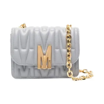 MOSCHINO Sheepskin Shoulder Bag Crossbody Bag Small Size Women's Light Gray
