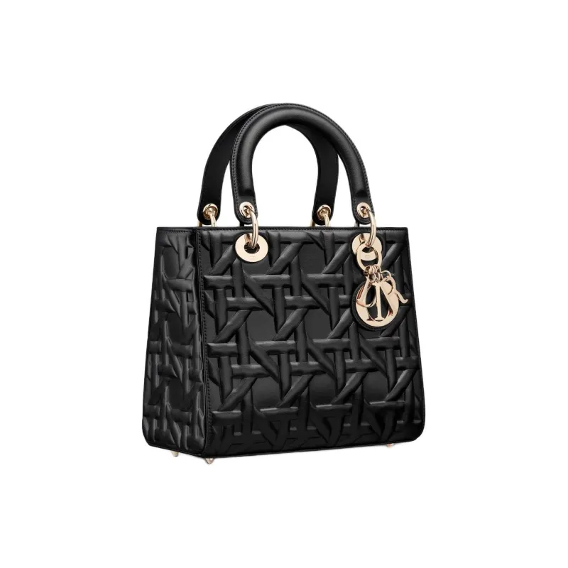 DIOR Lady Dior Calfskin Shoulder Bag Crossbody Bag Handbag Medium Size Women's Black-1