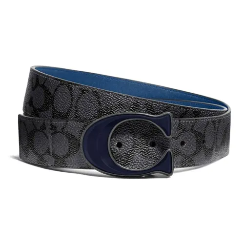 COACH Leather Belts Men Charcoal Black/Pure Blue