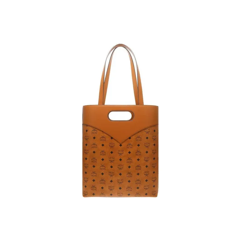 MCM Leather Blend Tote Bag, Shopping Bag, Shoulder Bag, Crossbody Bag, Handbag Tubas Women's Cognac-3