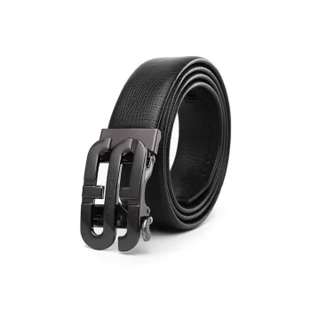 SHERIDan Brand Logo Business Alloy Automatic Buckle Cow Leather Belt Men's Black
