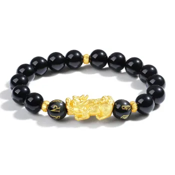 Eoro Obsidian S999 Fine Silver Beaded Bracelet Men's