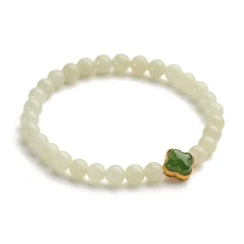 Xianyuan Single Wrap Beaded Bracelet Pale Greenish-White Jade Unisex