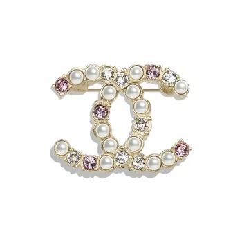 CHANEL 2000s Cc Faux pearl Crystal Embellished Brooch