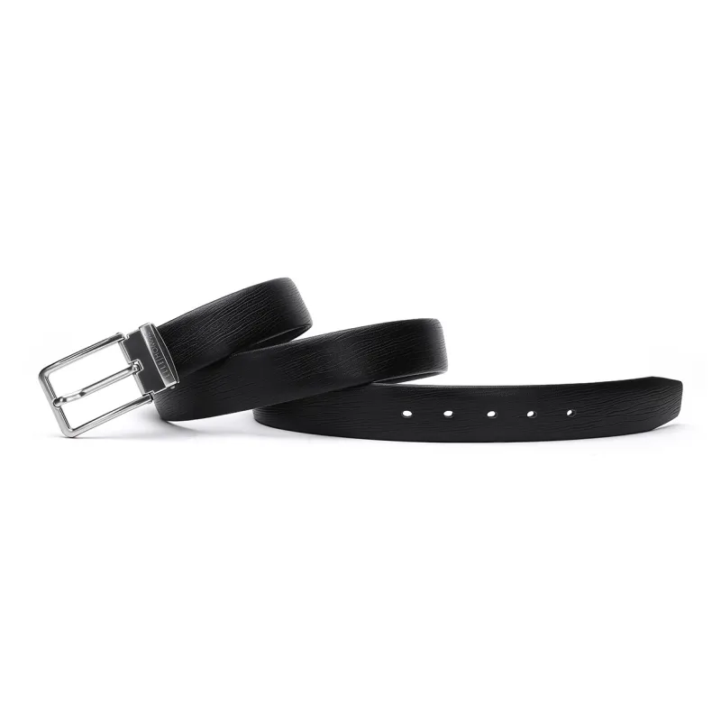 ELLE HOMME Pin Buckle Belt Casual Fashion Top Grain Cow Leather Belts Men's Black Width 3.4cm-6