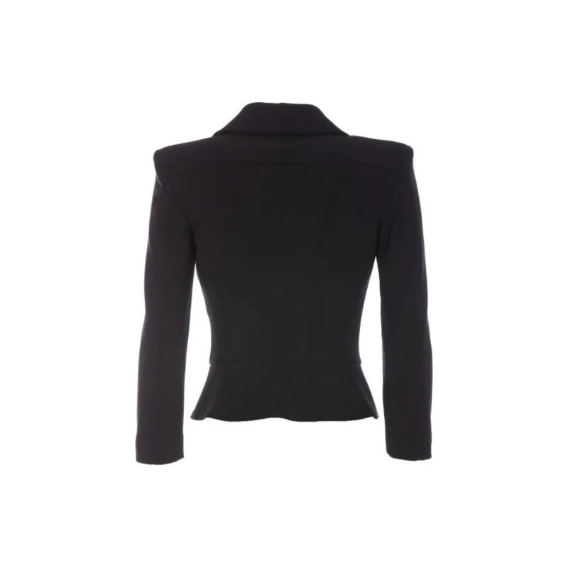 Elisabetta Franchi Peplum Zip Detailed Stretch Crepe Jacket-1