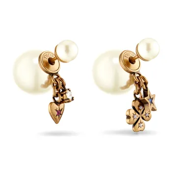 DIOR Metal Crystal Resin Pearl Earrings Women's Gold