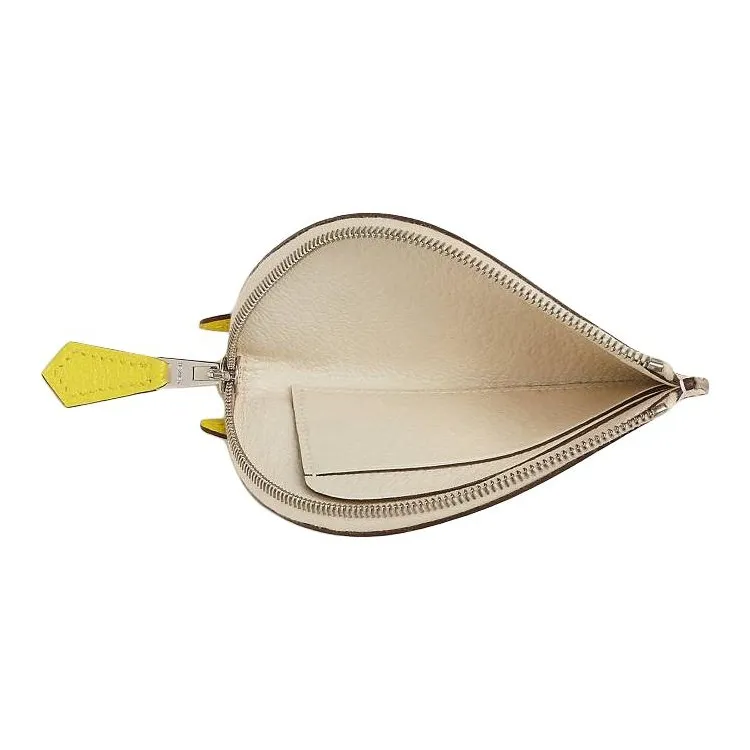HERMES Paddock Mysore Goat Skin Coin Purse Regular Women's White & Yellow-1