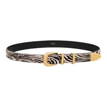 CELINE Medium Western Belt In Zebra Printed Pony Calfskin