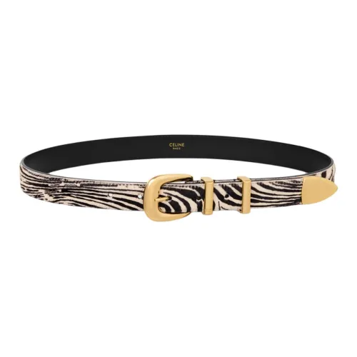 CELINE Medium Western Belt In Zebra Printed Pony Calfskin