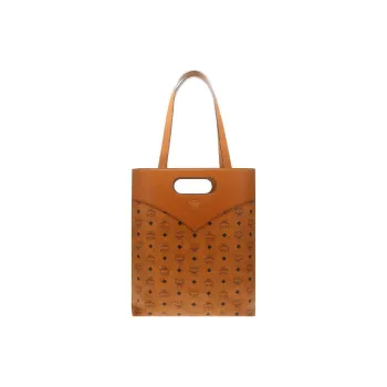 MCM Leather Blend Tote Bag Shopping Bag Shoulder Bag Crossbody Bag Handbag Large Size Women's Cognac