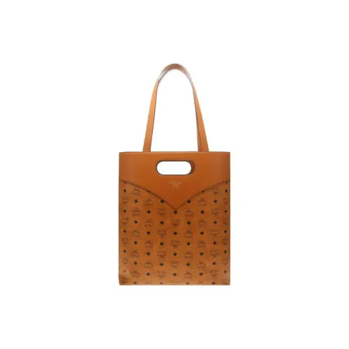 MCM Leather Blend Tote Bag Shopping Bag Shoulder Bag Crossbody Bag Handbag Large Size Women's Cognac