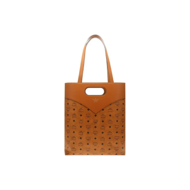 MCM Leather Blend Tote Bag, Shopping Bag, Shoulder Bag, Crossbody Bag, Handbag Tubas Women's Cognac-0
