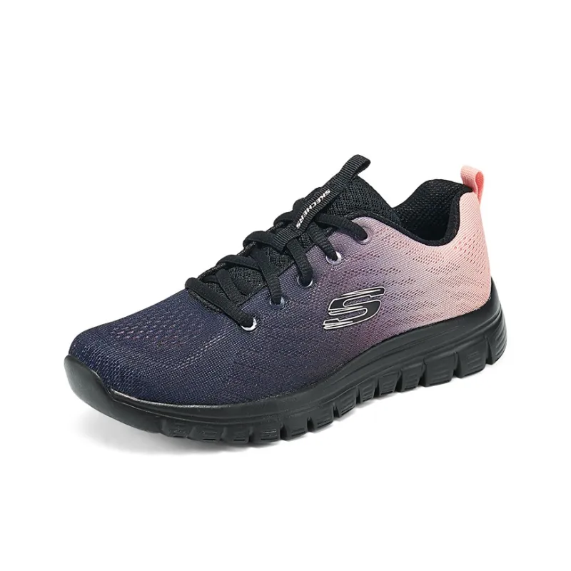 Skechers Graceful Cushioned Wear Resistant Breathable Low Top Running Shoes Women's Black Pink-2