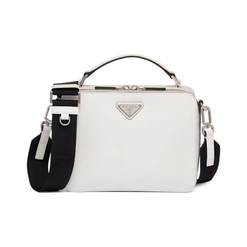 PRADA Brique Genuine Leather Portable Crossbody Bag Shoulder Bag Men's White-0