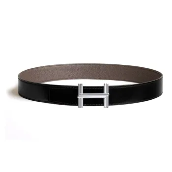 HERMES Togo Calfskin Leather Belts Men's Black Width  3.8CM