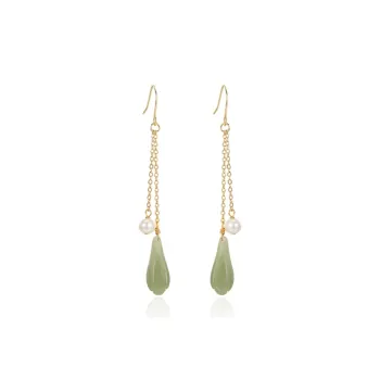 QIMEILA Hetian Jade Earrings Women's Green Jade