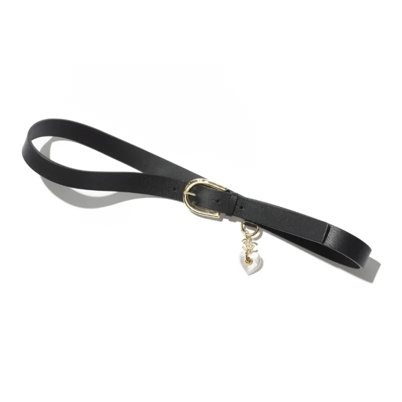 CHANEL Heart Pendant Pin Buckle Calfskin Resin Women's Black-1