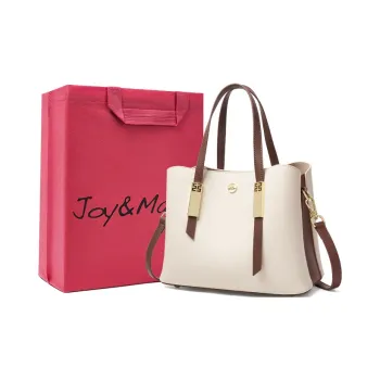 Joy&Mario Cow Leather Crossbody Handbags Large Size Women's White & Coffee/Classic Black