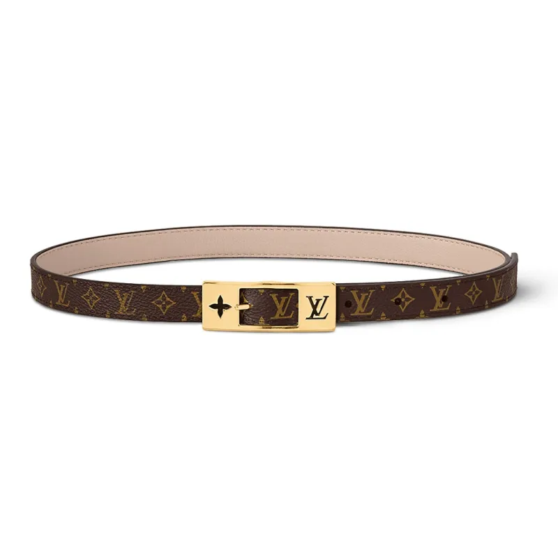 LOUIS VUITTON DUO Logo Identification Double Sided Pin Buckle Leather Belts Unisex Brown Width 1.8cm-0