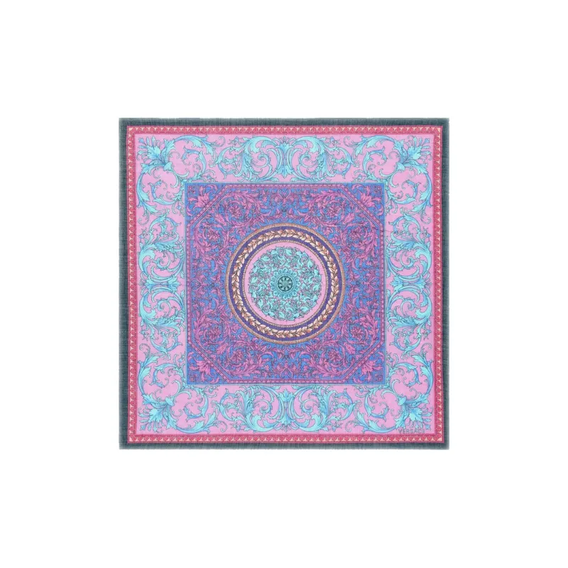 VERSACE Cotton Silk Scarves Men's Purple Blue-0
