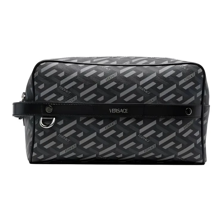 VERSACE Leather Toiletry Bags Clutches Small Size Men's Black-0