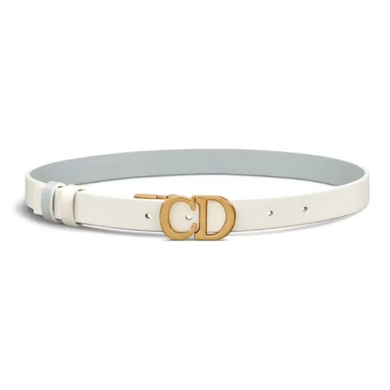 DIOR CD Smooth Belt Buckle, Horseback Double Sided Leather Belts Women's White Width  2CM-0