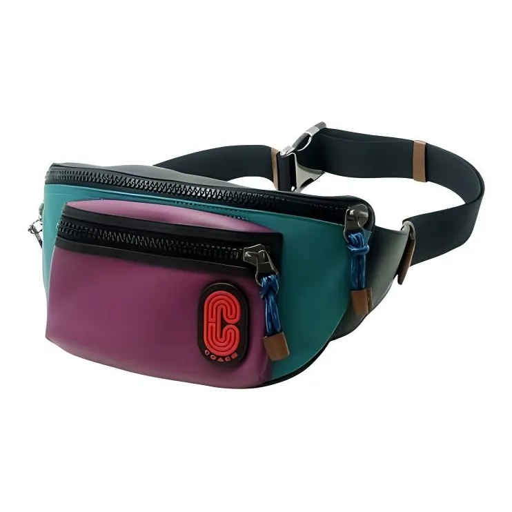 COACH Terrain Calfskin With Canvas Sling Bag, Fanny Pack Tubas Men's Blue & Purple-1
