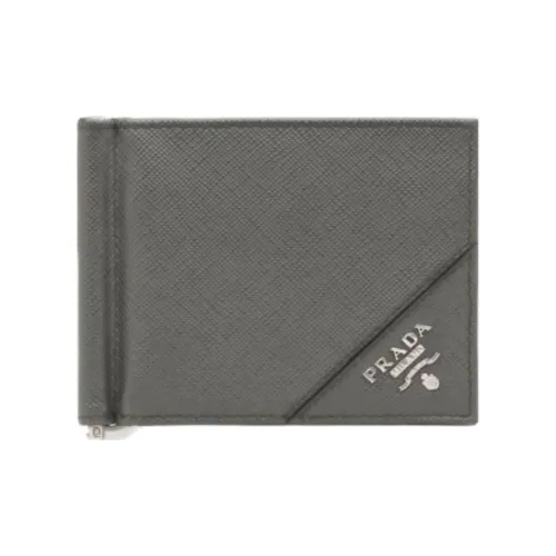 PRADA Saffiano Cow Leather Card Holder Men's Gray