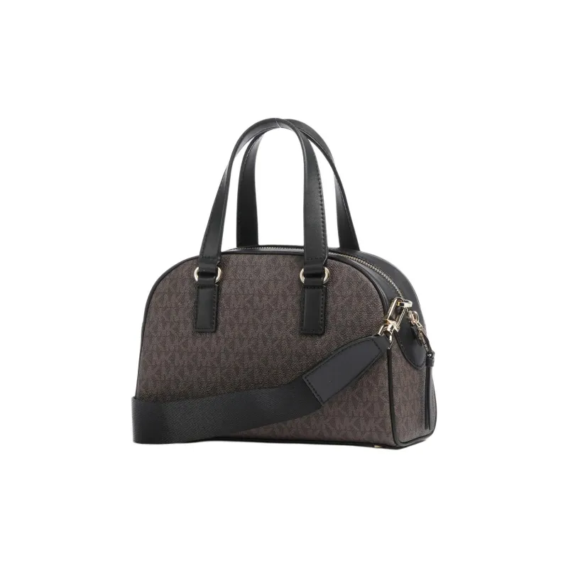 MICHAEL KORS Canvas With Leather Canvas Bag, Dome Bag, One Shoulder Crossbody, Portable Trumpets Women's Black & Umber-1