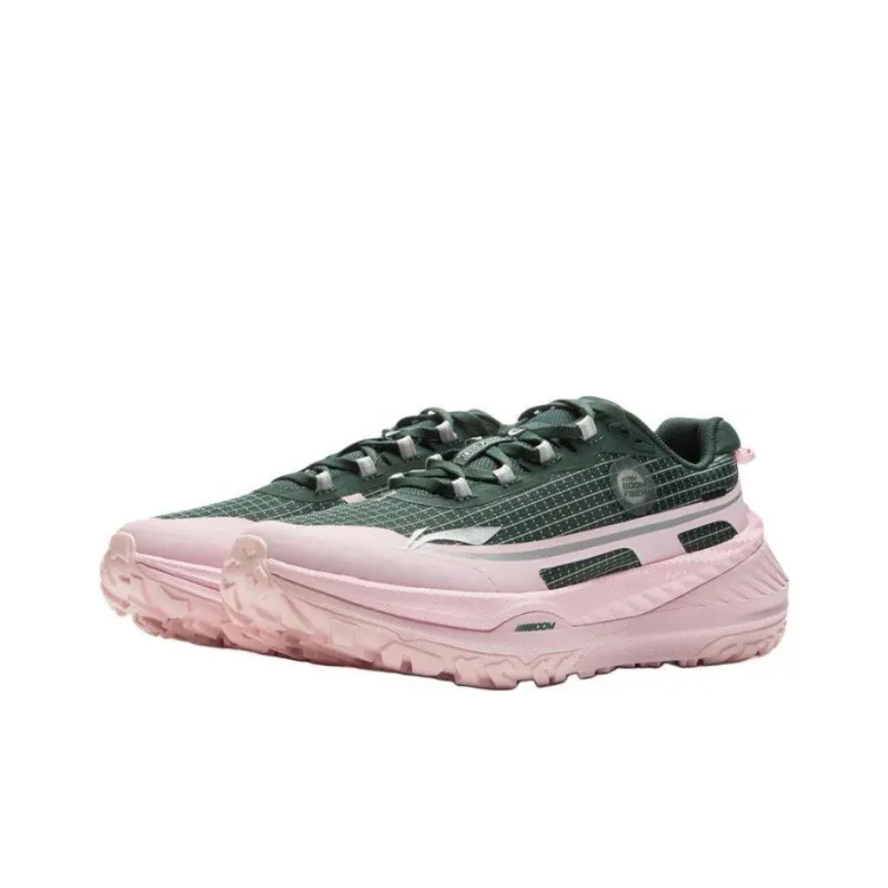 LiNing Dilu Cushioning Anti Slip And Wear Resistant Rebound Low Top Trail Running Running Shoes Women's Green Pink-2