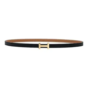 HERMES Focus Leather Belts Women's Black/Gold Width  1.3cm
