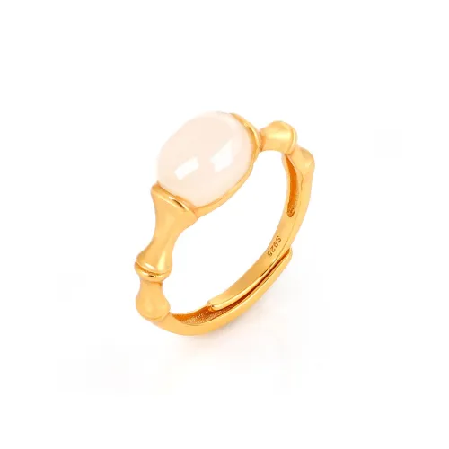Yi Zhen Ge 925 Sterling Silver Hetian Jade Rings Women's White Jade