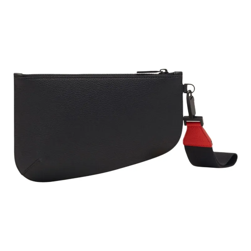 FERRAGAMO Embossed Calfskin Clutch Unisex Flame Red & Black-2