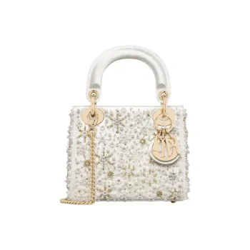 DIOR Lady Dior Satin Shoulder Bag Crossbody Bag Handbag Mini Women's Milk White