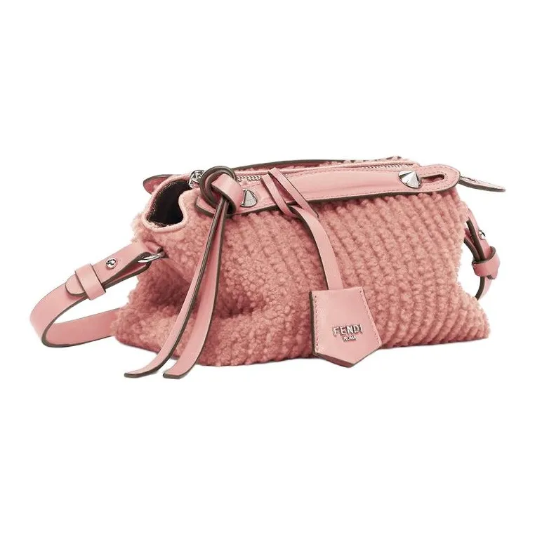 FENDI FF Pattern Jacquard Fabric Sheepskin Handbag Mini Women's Pink-2