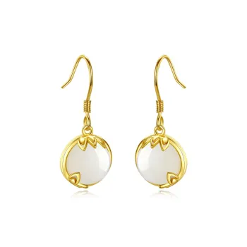 Mom's Gift Hetian Jade Earrings Pale Greenish White Jade Women's