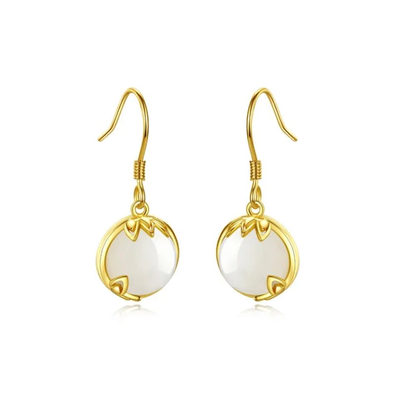 Mom's Gift Hetian Jade Earrings Pale Greenish White Jade Women's-0
