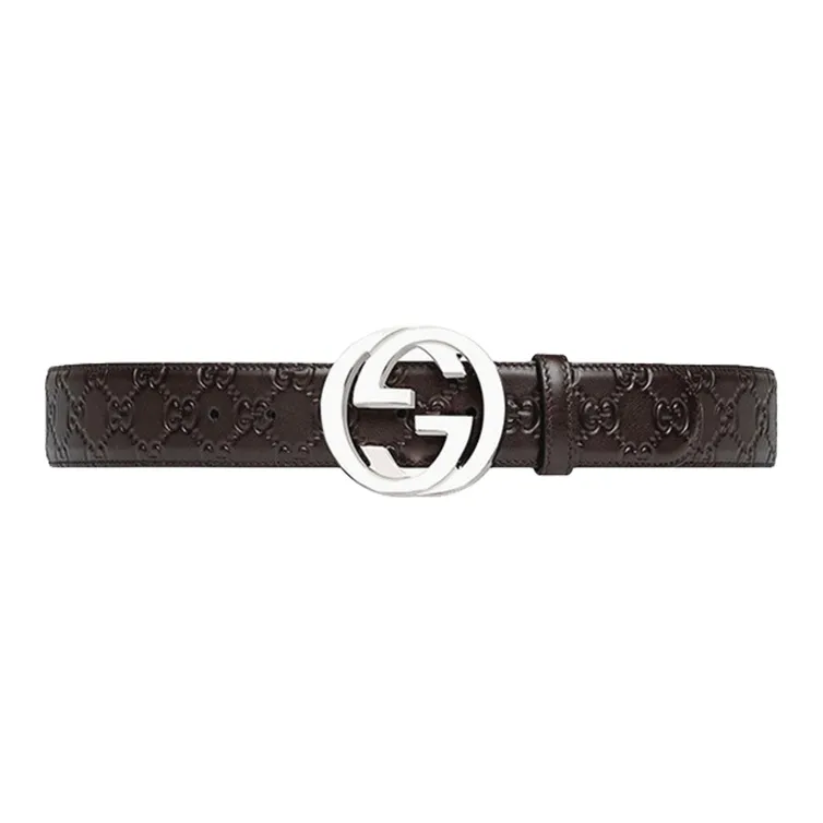 GUCCI Double G Classic Smooth Buckle Belt Men's Brown Width  4cm-3