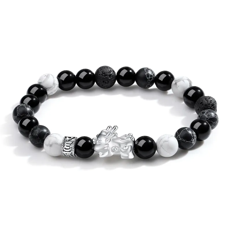 Fu Ru Ji Obsidian S999 Fine Silver Beaded Bracelet Unisex-0