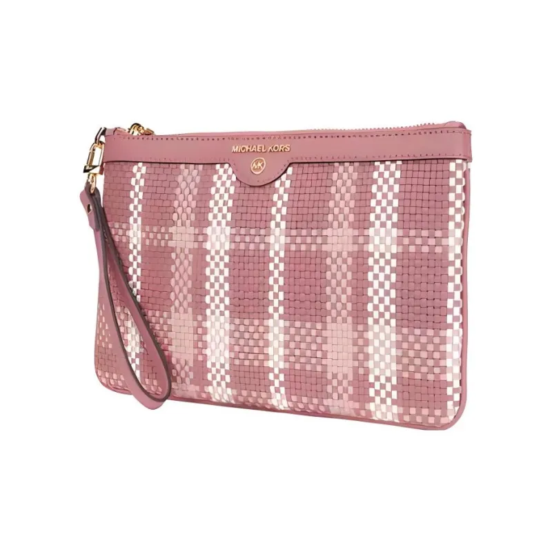 MICHAEL KORS Jet Set Charm Cow Leather Clutch Tubas Women's Pink-1