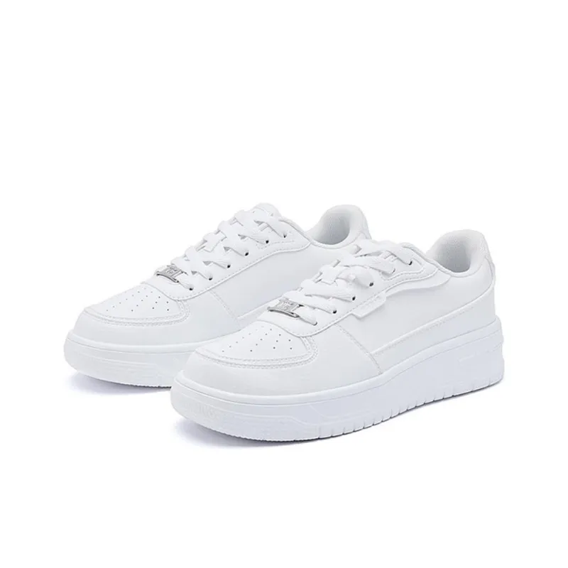 QIAODAN Non slip Lightweight Low Top Skateboard Shoes Women's White Silver-1