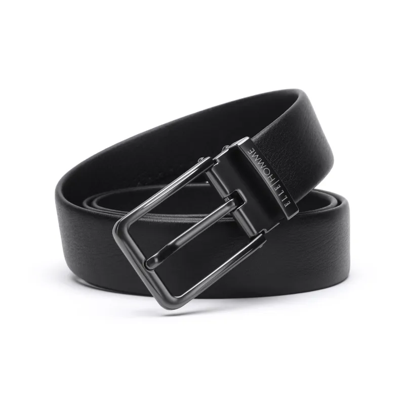 ELLE HOMME Pin Buckle Belt Casual Fashion Top Grain Cow Leather Belts Men's Black Width 3.4cm-9